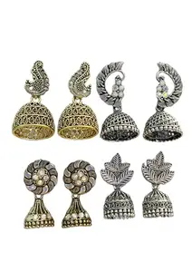 Pearlrain Gold and Silver oxidised Jhumkas set of 4