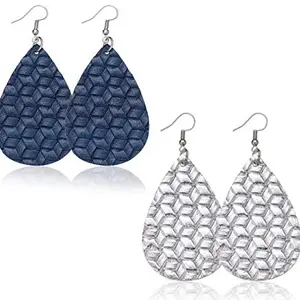 Yellow Chimes Combo of 2 Pairs Teardrop PU Leather Creative Party Ware Bohemia Leaf Dangle Drop Earring for Women and Girls
