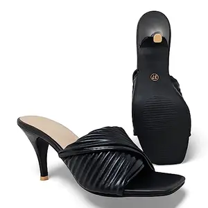 HERVERSE Broad Strap Slip on Slipper Sandal Kitten Heel for Women and Girls HV H-012 (Black, numeric_7)