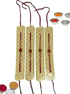 Wraklin Fashionable Stylish Swastik design Handcrafted Rakhi with Roli, Chandan, & Akshat Pack (Set of 4, Red)