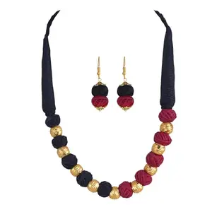 JFL - Jewellery for Less Fashionable Golden Bead & Cotton thread Beads Necklace Set with Adjustable Thread closure for Women Girls (Black,Maroon)