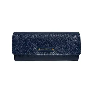 MANDAVA Women's PU Leather Slim Wallet | Ladies Compact Card Holder Trifold Long Purse (Midnight Blue)