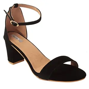 Feel it Leatherite Black Color Block Heel Sandals For Women's & Girl's (2305-Black-41)