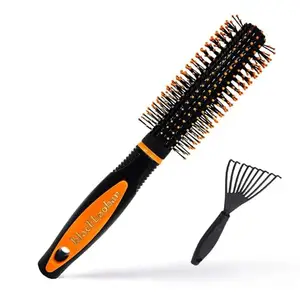 BlackLaoban Round Hair Brush With Brush Cleaner Tool for Blow Drying, Styling, Curling, Straighten with Soft Nylon Bristles for Short or Medium Curly Hairs for Women & Men (Orange)