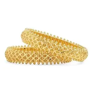 Sengems One Gram Gold Style Plated Bangles for Women | Beaded Edge Lattice Mesh Design | Festive Edit | Pair