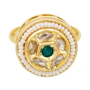 Shining Jewel - By Shivansh Shining Jewel Traditional Indian Gold Plated Pure Copper Kundan, Pearls and CZ studded Small Design Finger Ring for Women (SJ_4259_G)