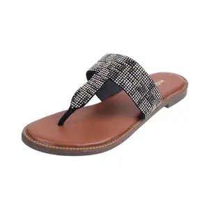 Mochi Women Black Synthetic Leather Flat Chappal UK/3 EU/36 (35-422)