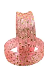 Kashmiri Raindrop Babypink coloured Glass Bangles with Intricate Gold Floral Work – Set of 12
