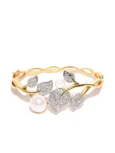 Priyaasi Floral American Diamond Gold Plated Bracelet for Girls/Womens