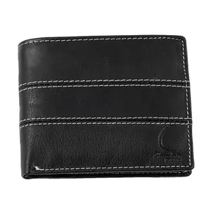 Chandair Leather Black Wallet for Men | Genuine Leather Men’s Wallet in Classic Design with White Stitching | Bifold Leather Wallet for Men | Gift Ideas for Men