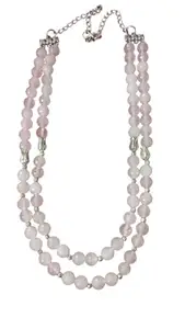 Gemstone Pink Rose Quartz Beads Neclace, Lotas Silver Beads Necklace, Kitty Special Jewelry, Treditional Look set