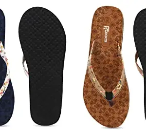 Shri Balaji Enterprises Woman's Fashionable Flat Sandals Stylish Flip Flops Soft Comfortable Slipper for Girls Ladies Pack of 2, Blue Tan