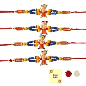 DMS RETAIL Chota Bheem Cartoon Rakhi Combo with Roli Tilak and Greeting Card Brother Kids Rakhi for Kids, Rakshabandhan Gift for brother Thread Moli Pack Of (3)