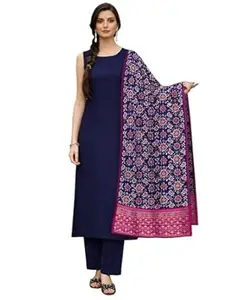 Pinkmint Women’s Cotton Blend Sleeveless Kurta Pant Set with Silk Dupatta | Comfortable Ethnic Wear, Office Wear, Casual & Festive Occasions | (Available in Plus Size)