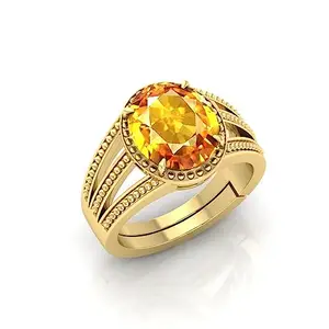 PRANJAL GEMS 8.25 Ratti Pukhraj Stone Original Certified Yellow Sapphire Gemstone Adjustable Woman Man Ring With Lab Certificate