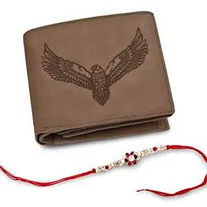 URBAN FOREST Rakhi Gift Hamper for Brother - Light Brown Men's Leather Wallet and Rakhi Combo Gift Set for Brother - 4581