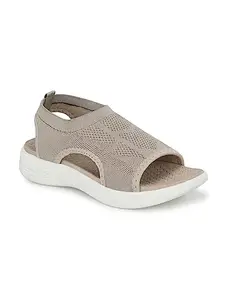 EL PASO Women's Beige Knitted Casual Sandals