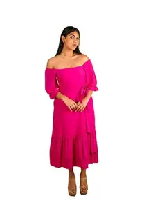 Komannari Women's Maxi Cotton Off-Shoulder Maxi Dress (Pink)