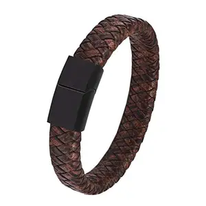 ZIVOM® Leather Silver Bracelet for Girls (Brown_20gm)