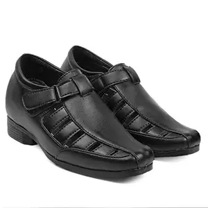 BXXY Men's All New 3 Inches Hidden Height Increasing Faux Leather Formal Elevator Roman Black Sandal