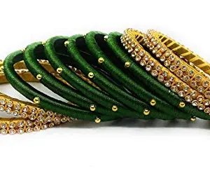 HABSA HABSA Hand Made Plastic Gold Plated and Bangle Set for Women & Girls Set of 10 Bangles Military Green-Gold (size-2/12)