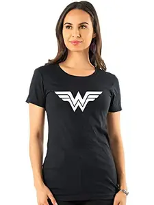 bluehaaat Glow in Dark Wonder Woman Princess Diana Logo Graphics Printed Half Sleeve Tshirt for Women(Black;Large)