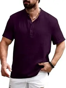 WIZOON Shirt for man | Men’s Black Shirt | Cotton Blend | Casuals | Mandarin Collar | Half Sleeves | Regular Fit for Men