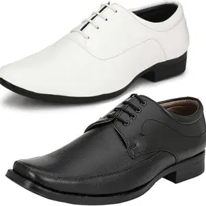 Vitoria Derby Shoes for Men | Shoes for Men with PU Sole | Comfortable & Lightweight |Durable & Trendy Design | Color : Multicolor | Size : 10, VTR_1002BdrBlk_VTR_1006Wht_2S_10