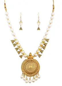 PUJVI Fashions Oxidised Golden Moti Round With dottes Necklace set for girls or womens.
