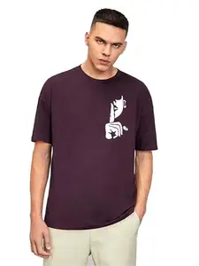 BAZZLE Mens Tshirt with Front and Back Print (X-Large) Maroon