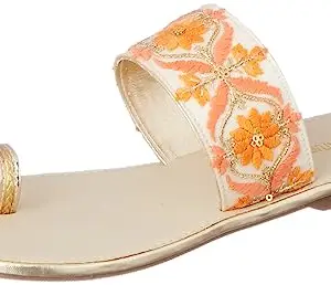 Signature Sole Women's Embroidered Flats Orange Fashion Sandals - 4 UK (37 EU) (7 US) (SS2398_37)