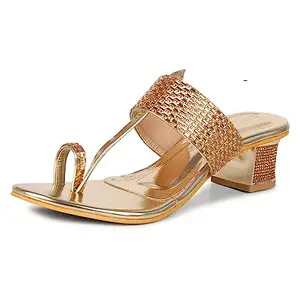 Denill Women Pump Block Heel Slip On Formal Sandal (Gold, numeric_7)