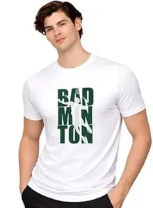 ADRO Mens Badminton Tshirt | Cotton Lycra | Regular Fit Tee | Sports Design T-Shirt for Men | Printed T Shirts for Men