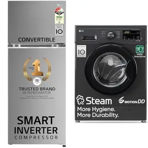 LG 272 L 3 Star Frost-Free Smart Inverter Compressor Double Door Refrigerator (GL-S312SPZX, Shiny S, 7 Kg, 5 Star, Direct Drive Technology, Steam Wash, 6 Motion DD, Smart Diagnosis, Fully-Automatic