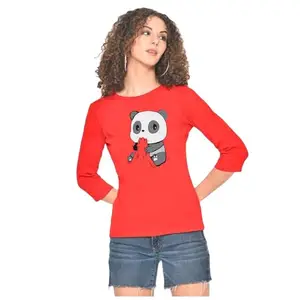 Cotton Blend Round Neck Fullsleeve Printed T Shirt for Women, Pack of 1_Women_Fullsleeve_Red-064_L