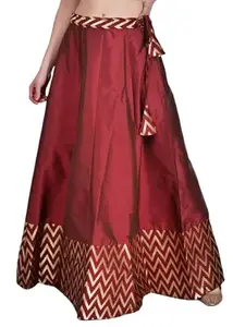 FR Frolic Rolic Women Flare Ethnic Full/Ankle Length Silk Readymade Stylish Maxi Long Skirt Maroon