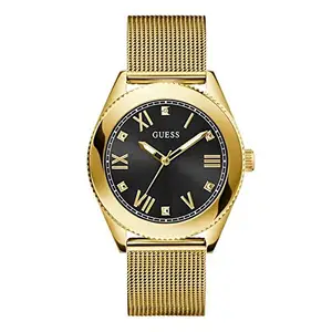 GUESS Stainless Steel Analog Black Dial Men Watch-Gw0495G2, Gold Band