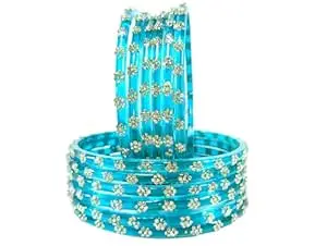 RIJB Stylish Glass Bangles set for women & Girls With Zircon Stone work in Flower Pattern | Fancy Kanch ki Chudi Set | Bangles for Wedding, Party & Gift | Traditional Girl's Bangles Bracelet-Set of 12