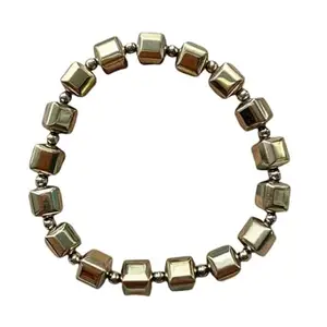 SreeGems Pyrite Bracelet Original Certified Gold 22 Golden Beads Cube Shape Golden Pyrite Bracelet गोल्डन पाइराइट ब्रेसलेट Pyrite Bracelet Golden Pyrite Stone Original Bracelet Pyrite Cube Bracelet For Men Women