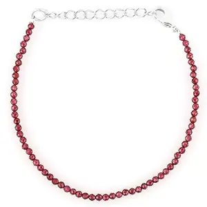 Gems_Hub Silver Plated Bracelet with Red Faceted Garnet Beads – Round 2mm – For Men & Women|FIZA_LINK_03200