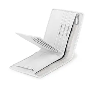 Dezire Crafts Napa PU Leather Wallet for Men | 6 Card Slots, 2 Currency Compartments (1 with Zip Closure), 1 ID Window, 1 Coin Pocket & 2 Hidden Pockets | Stylish & Durable Bi-Fold Wallet (White)
