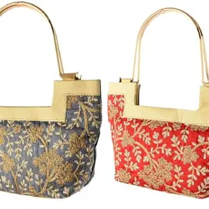 REEDOM FASHION Polyester Handbag for Women (Grey & Red) (RF1873)-BZ