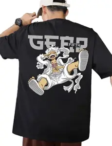 Manlino Black Cotton Graphic Printed Oversized Anime T-Shirt for Men | 3XL