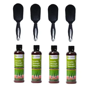G Krishna Naturals Combo Pack of Small Paddle Hair Brush Silver Black & Detangle Hair Shampoo for Women & Men | Wood Kangi and Hair Shampoo for Natural Hair Growth (Pack of 4 Each)(GKNKPC4-17)
