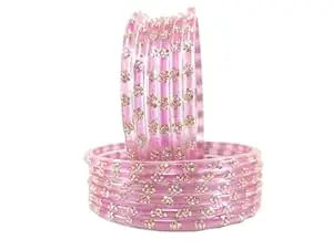 RIJB Stylish Glass Bangles set for women & Girls With Zircon Stone work in Flower Pattern | Fancy Kanch ki Chudi Set | Bangles for Wedding, Party & Gift | Traditional Girl's Bangles Bracelet-Set of 12