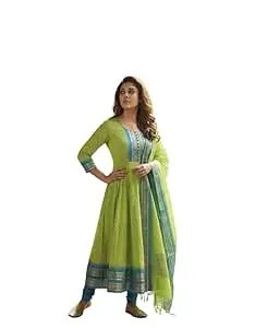 Women's Beautiful Kanchi Cotton with Jacquard Less with Embroidery AnarkaliGown & Dupatta Set AnarkaliGown3/4 Sleeve with Less Ethnic AnarkaliGown and Dupatta Lehenga Choli (PEROT, 3XL)
