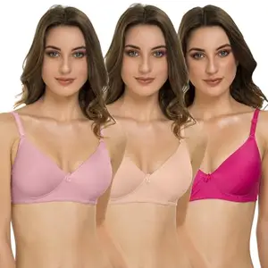 Tweens - Lightly Padded Bra - Polyamide Fabric - Full Coverage - Wirefree - Multiway Straps - Everyday Seamless T-Shirt Bra (TW-9199-PLM-FWN-DPK-3PC-32D)