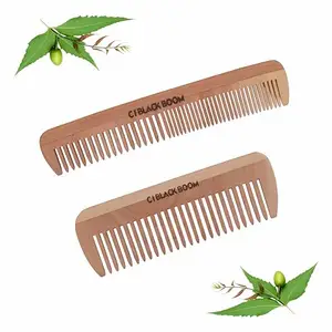 C I Black Boom Neem Wooden Hair Comb, Prevents Hair Breakage, Promotes Hair Growth, Naturally Anti-Bacterial, Reduces Dandruff, Improves Scalp Health, Suitable for All Hair Types, Healthy Haircare For Men & Women | (Co5 and Co6)