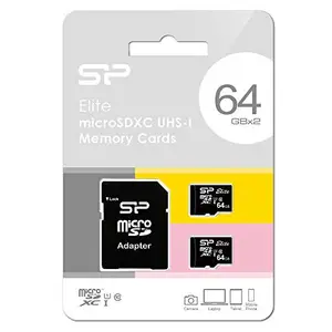 Silicon Power Elite 64GB MicroSD Card with Adapter (2 MicroSD + 1 Adapter) price in India.