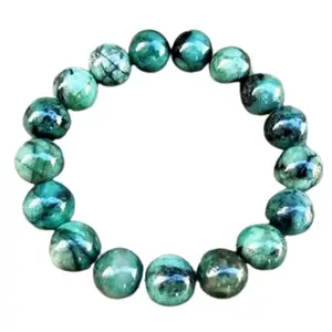 RRJEWELZ Natural Emerald Round Shape Smooth Cut 12mm Beads 7.5 inch Stretchable Bracelet for Healing, Meditation, Prosperity, Good Luck | STBR_03152